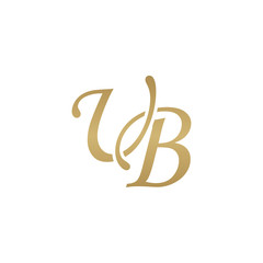 Initial letter UB, overlapping elegant monogram logo, luxury golden color