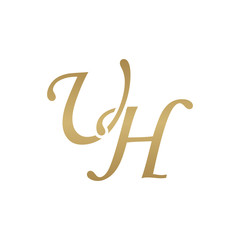 Initial letter UH, overlapping elegant monogram logo, luxury golden color