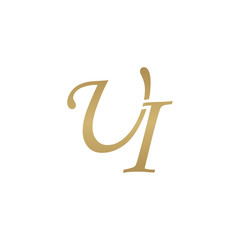 Initial letter UI, overlapping elegant monogram logo, luxury golden color