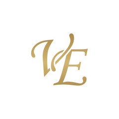 Initial letter VE, overlapping elegant monogram logo, luxury golden color