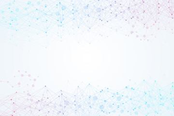 Geometric abstract background with connected line and dots. Structure molecule and communication. Scientific concept for your design. Medical, technology, science background. Vector illustration.