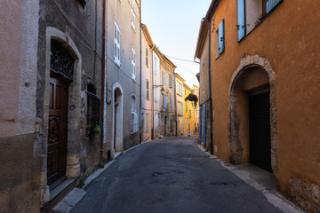 Sunny street of Valensole, small cozy french medieval town in the heart of Provence, Provence-Alpes-Cote d'Azur, France