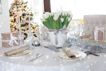 Elegant dining table with presents