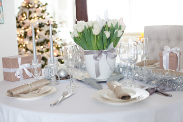 Elegant dining table with presents