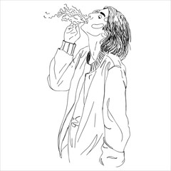 Illustration,young woman smoking.