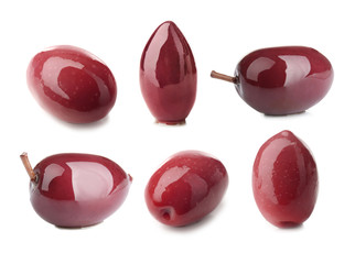 Tasty olives on white background