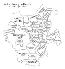 Obraz premium Modern City Map - Moenchengladbach city of Germany with boroughs and titles DE outline map