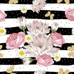 Photo sur Plexiglas Roses Floral pattern sans couture avec des papillons scintillants