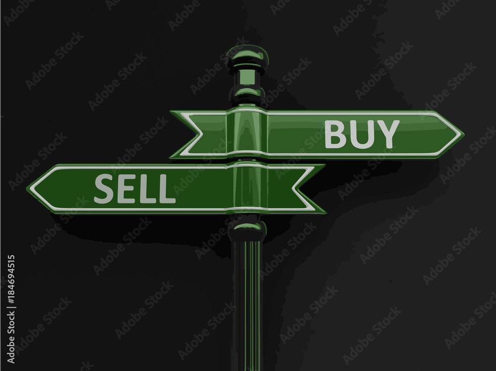 Poster buy and sell pointers on signpost. image with clipping path
