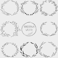 Hand drawn floral wreath. Vector vintage illustration
