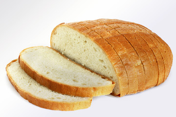 White bread on white background. Sliced Loaf
