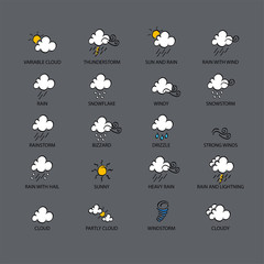 Weather doodle icon set, real pen sketch suitable for for web, mobile and infographics. Vector Illustration