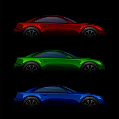 Colorful cars on a black background