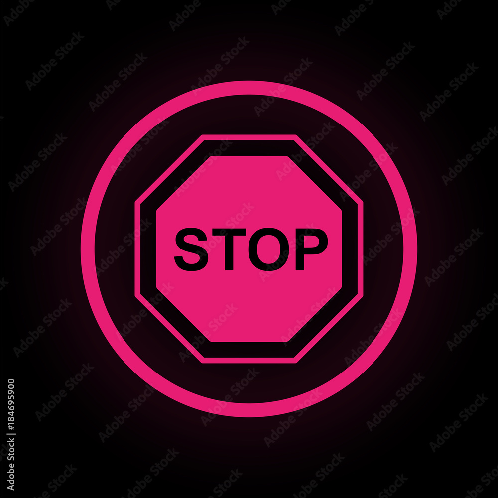 Canvas Prints Neon Button rund - Stoppschild