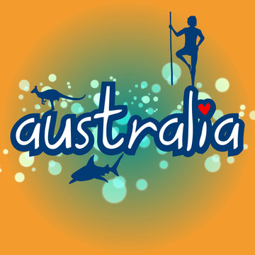 Australia Day Text Typography. Shark, Aboriginal, Kangroo Objects EPS 10