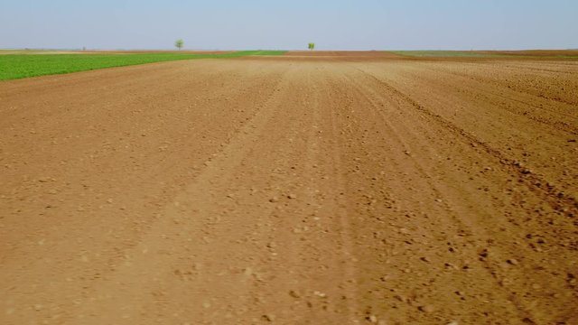 Flight over agricultural arable land fields
