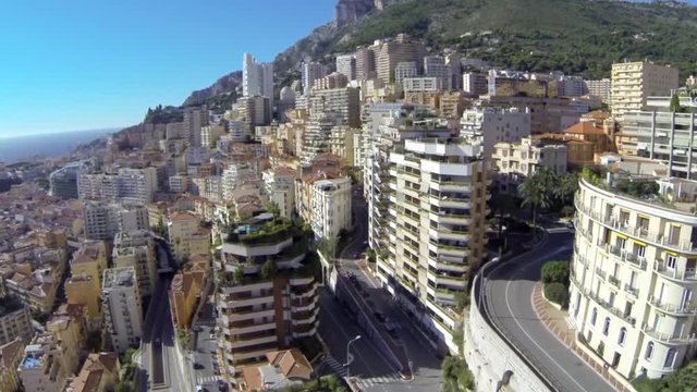 Monaco city town Monte Carlo Drone flight port yahts sea flats
