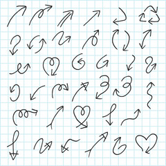 Obraz premium Artistic collection of hand drawn arrow set. Isolated and real pen sketch. Vector Illustration