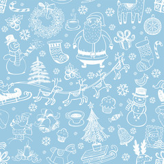 Christmas seamless background with doodle symbols