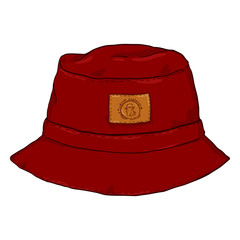 Vector Single Red Cartoon Bucket Hat. Front View.
