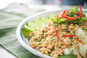 fried rice with basil and pork