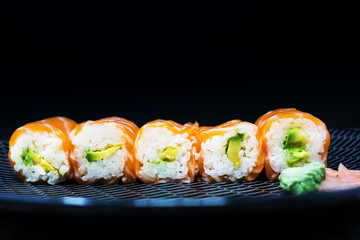 Japanese food Sushi Roll Maki of Salmon and avocado