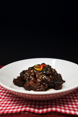 wok fried pork stir fry with sweet peppers and chinese vegetables