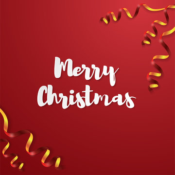 Merry christmas card Vector illustration Greeting card with the calligraphic inscription Merry Christmas and red serpentine on a red background