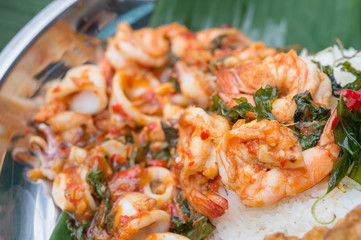 fried rice with basil and shrimp
