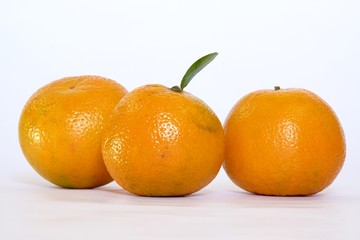 Fresh three oranges on white background 