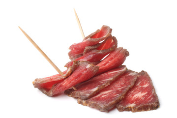 Folded beef carpaccio marinated in red wine