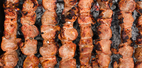 Meat roasted on fire barbecue kebabs on the grill
