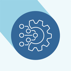 Technology Icon with long shadow. Gear and Electronic. Digital Factory Symbol.