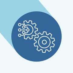 Technology Icon with long shadow. Gear and Electronic. Digital Factory Symbol.