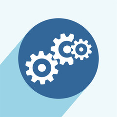 Technology Icon with long shadow. Gear and Electronic. Digital Factory Symbol.