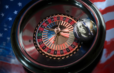 New Year's ball with the image of the American dollar on the roulette wheel