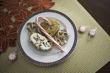 Snacks on White Plate on Gold Mar