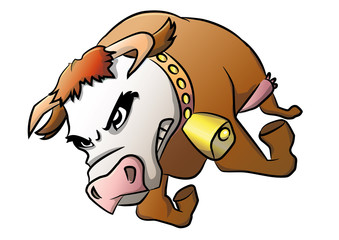 Fast cow! Aggressive funny cow, vector illustration