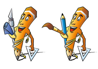 Funny pencil vector illustration. Two versions for different work types