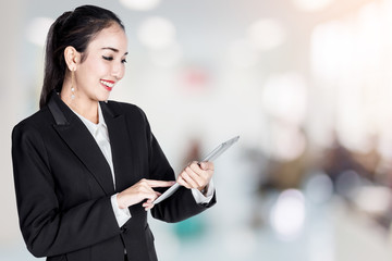 business asian woman blur image background of waiting area in hospital