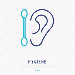 Cotton swab and ear thin line icon. Modern vector illustration.
