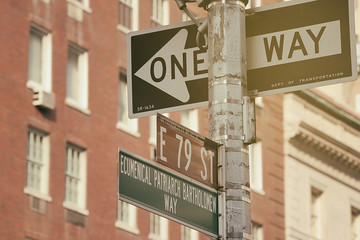 One way road sign in New York