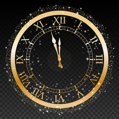 Gold New Year Clock on a transparent background Vector - 184707959