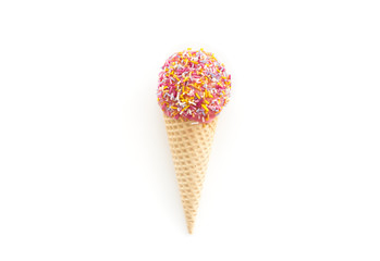 Ice Cream Cone Raspberry Ice Cream decorated with Sprinkles