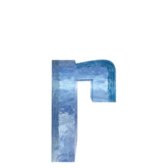 Conceptual blue light cold frosted water or ice winter season font isolated on white snow background. Cool crystal decorative character cut of frozen liquid, transpaernt 3D illustration concept