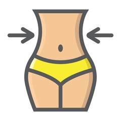 Weight loss filled outline icon, fitness and sport, slim body with measuring tape sign vector graphics, a colorful line pattern on a white background, eps 10.