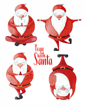 Set of Santa Claus in various poses of yoga.