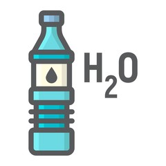 Bottle of water filled outline icon, fitness and sport, health sign vector graphics, a colorful line pattern on a white background, eps 10.