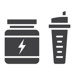 Whey protein with sports shaker glyph icon, fitness and sport, nutrition sign vector graphics, a solid pattern on a white background, eps 10.