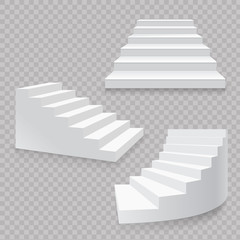 Obraz premium White stairs realistic isolated set. 3d staircases vector